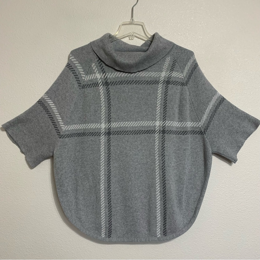 LOFT Outlet Plaid Pullover Poncho Sweater Gray Size XS/S